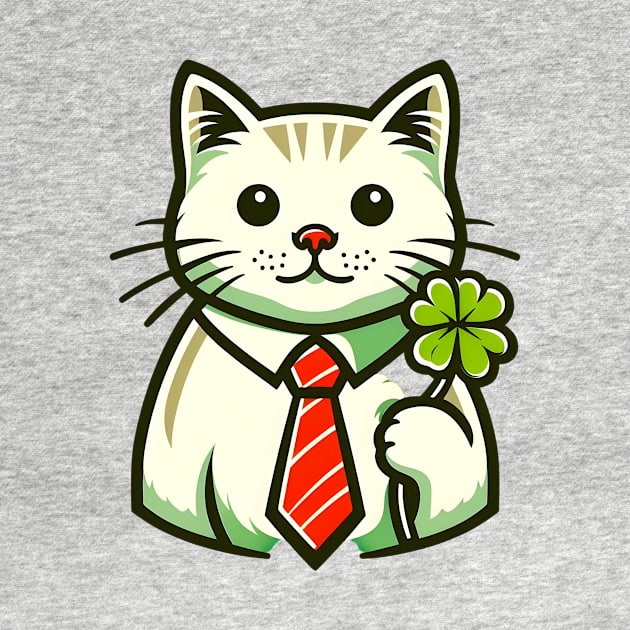 Cat Holding Shamrock for St Patricks Day by Rizstor